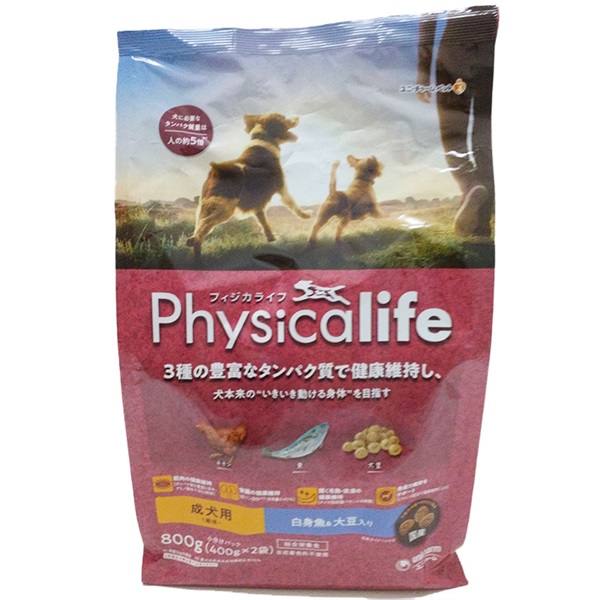 ユニ・チャーム フィジカライフ 成犬用 白身魚＆大豆入り 800g(400gx2袋)(白身魚＆大豆入り)