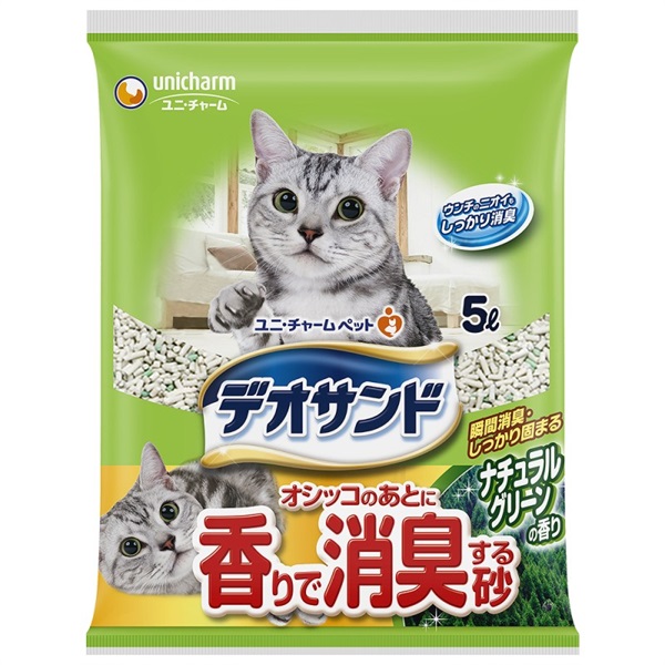 ◆ユニ・チャーム デオサンド オシッコのあとに香りで消臭する砂ナチュラルグリーンの香り 5L