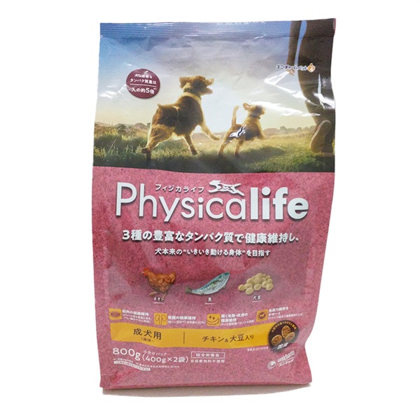 ユニ・チャーム フィジカライフ 成犬用 チキン＆大豆入り800g(400gx2袋)