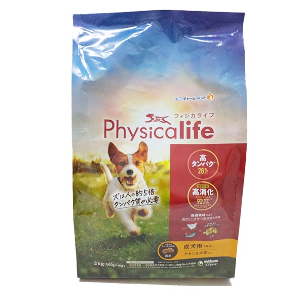 ユニ・チャーム フィジカライフ 成犬用 チキン＆大豆入り 2kg(500gx4袋)(チキン＆大豆入り)