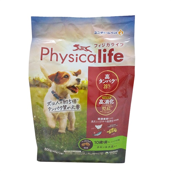 ユニ・チャーム フィジカライフ シニア犬用 チキン＆大豆入り 800g(400gx2袋)(チキン＆大豆入り)