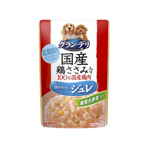 ユニ・チャーム グラン･デリ 国産鶏ささみ パウチ ジュレ 成犬用 緑黄色野菜入り 80g