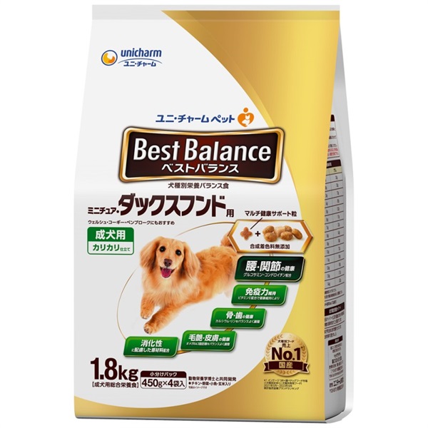 ◆ユニ・チャーム ベストバランス カリカリ仕立て ミニチュア･ダックスフンド用 1.8kg