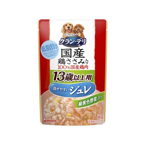 ユニ・チャーム グラン･デリ 国産鶏ささみ パウチ ジュレ 13歳以上用 緑黄色野菜入り 80g(ジュレ)