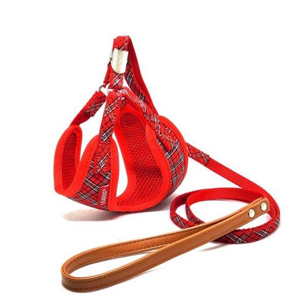 リードッグ LEADOG Bチェックフロントハーネスリード SS レッド