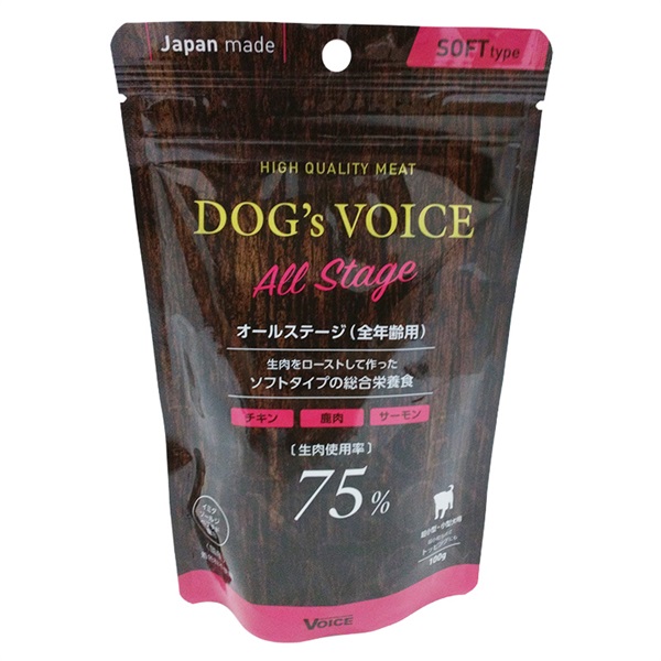 ヴォイス ドッグヴォイス オールステージ(全年齢用) 75 チキン･鹿肉･サーモン 100g