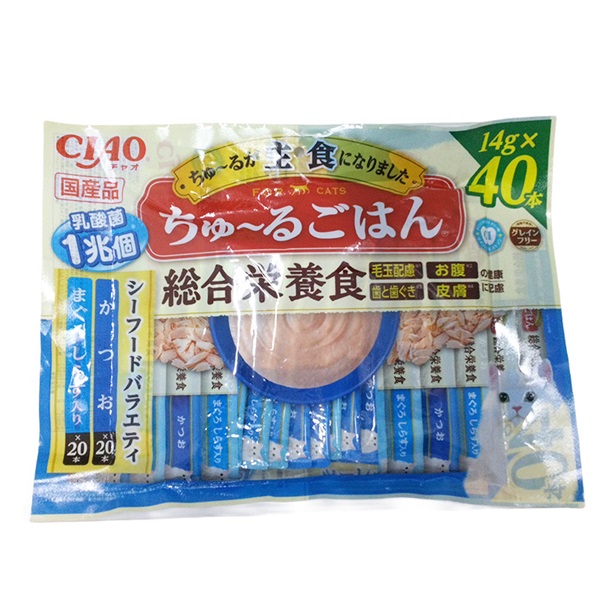 いなばペットフード CIAO ちゅ～るごはん 総合栄養食 シーフードバラエティ かつお14g×20本 まぐろしらす入り14g×20本