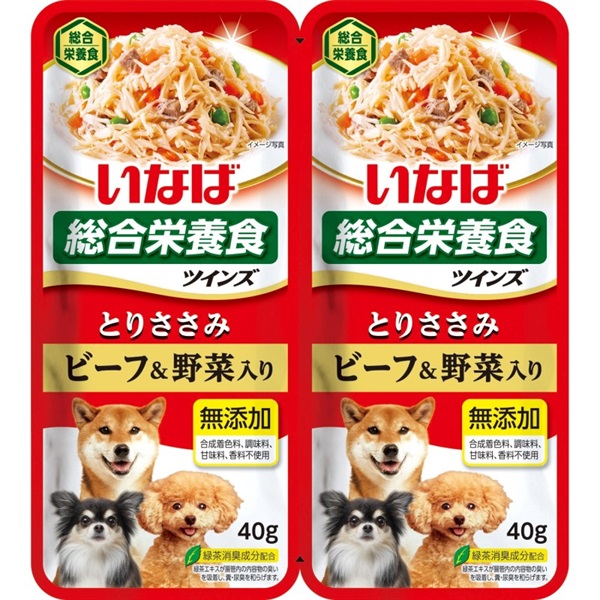 ◆いなばペットフード ツインズ とりささみ ビーフ&野菜入り 80g(40g×2)
