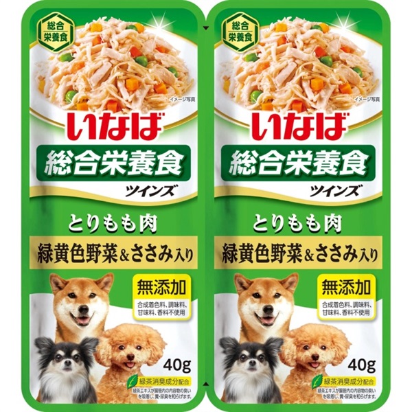 ◆いなばペットフード ツインズ とりもも肉 緑黄色野菜&ささみ入り 80g(40g×2)
