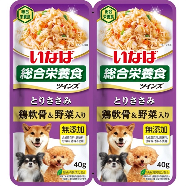 ◆いなばペットフード ツインズ とりささみ 鶏軟骨＆野菜入り 80g(40g×2)