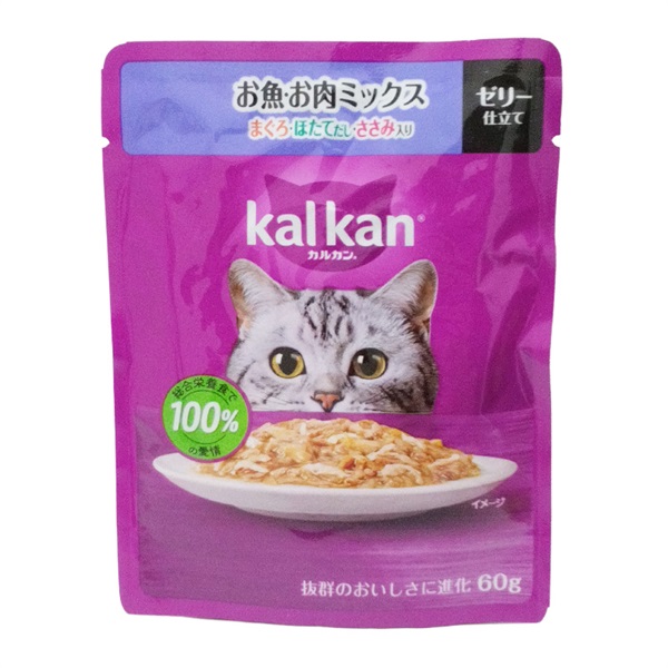 マースジャパン リミテッド カルカン パウチ お魚･お肉ミックス まぐろ･ほたてだし･ささみ入り ゼリー仕立て 60g(まぐろ･ほたてだし･ささみ入り)