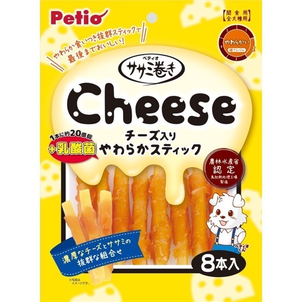 ペティオ ササミ巻き チーズ＋乳酸菌入りやわらかスティック 8本入