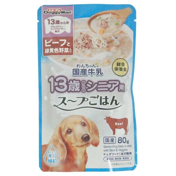 ドギーマン 13歳から用 わんちゃんの国産牛乳スープごはん ビーフと緑黄色野菜入り 80g(ビーフ)
