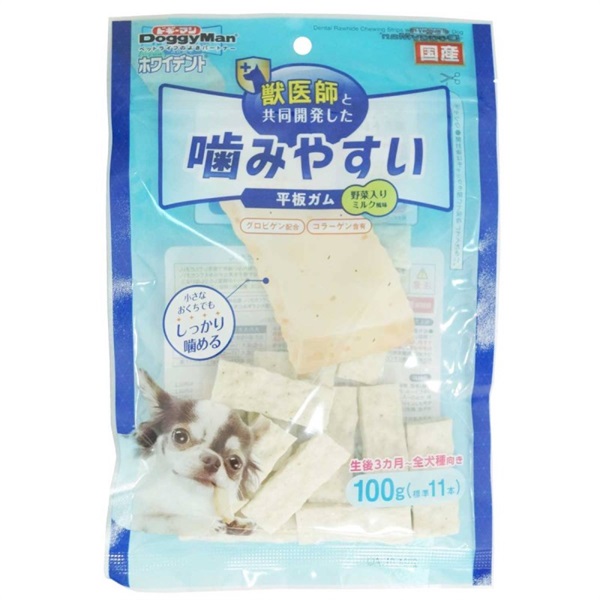 ドギーマン ホワイデント 噛みやすい 平板ガム 野菜入り 100g(標準11本)(野菜入り)